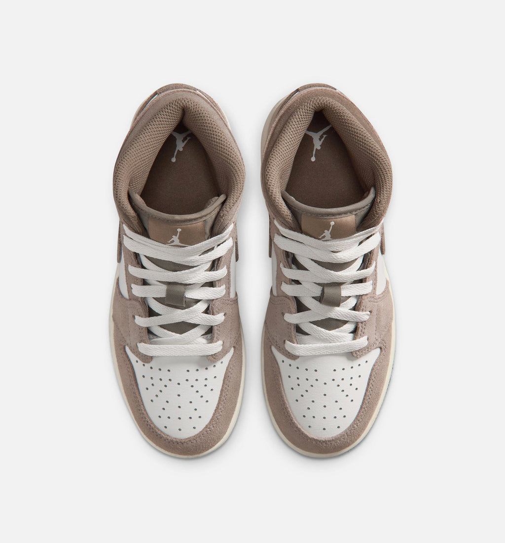 Air Jordan 1 Mid Grade School Sneakers - Enigma Stone / Olive Grey