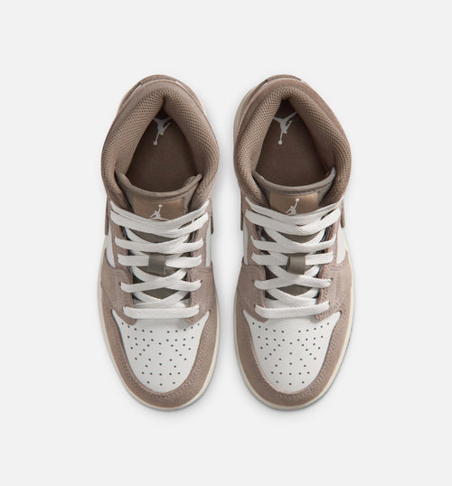 Air Jordan 1 Mid Grade School Sneakers - Enigma Stone / Olive Grey