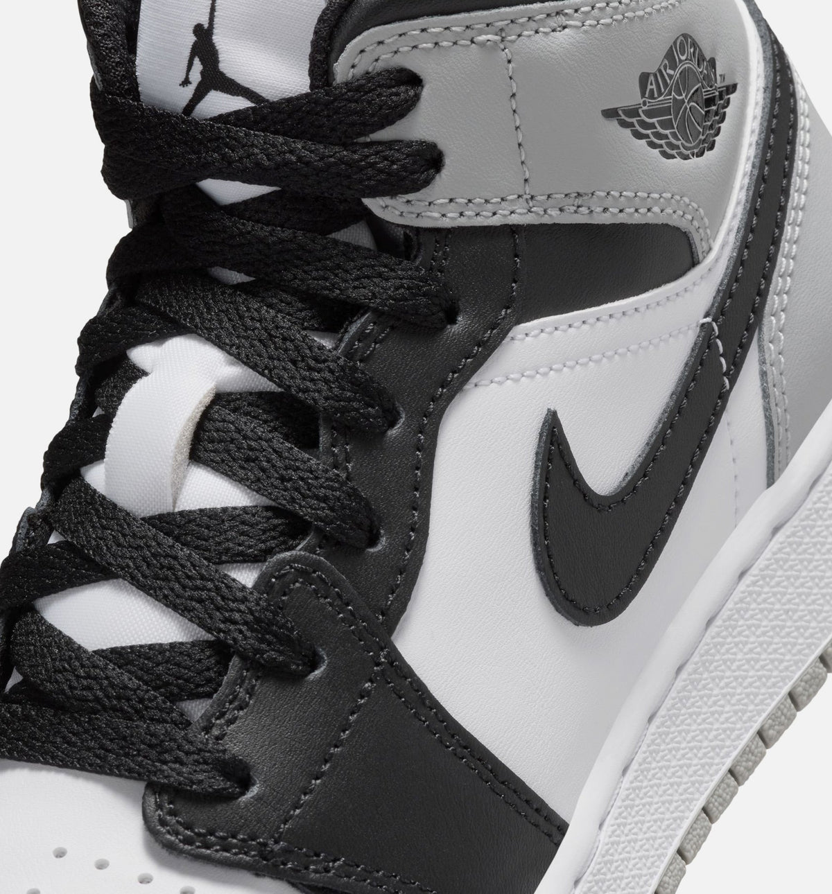 Air Jordan 1 Mid Grade School Sneakers - White / Light Smoke Grey